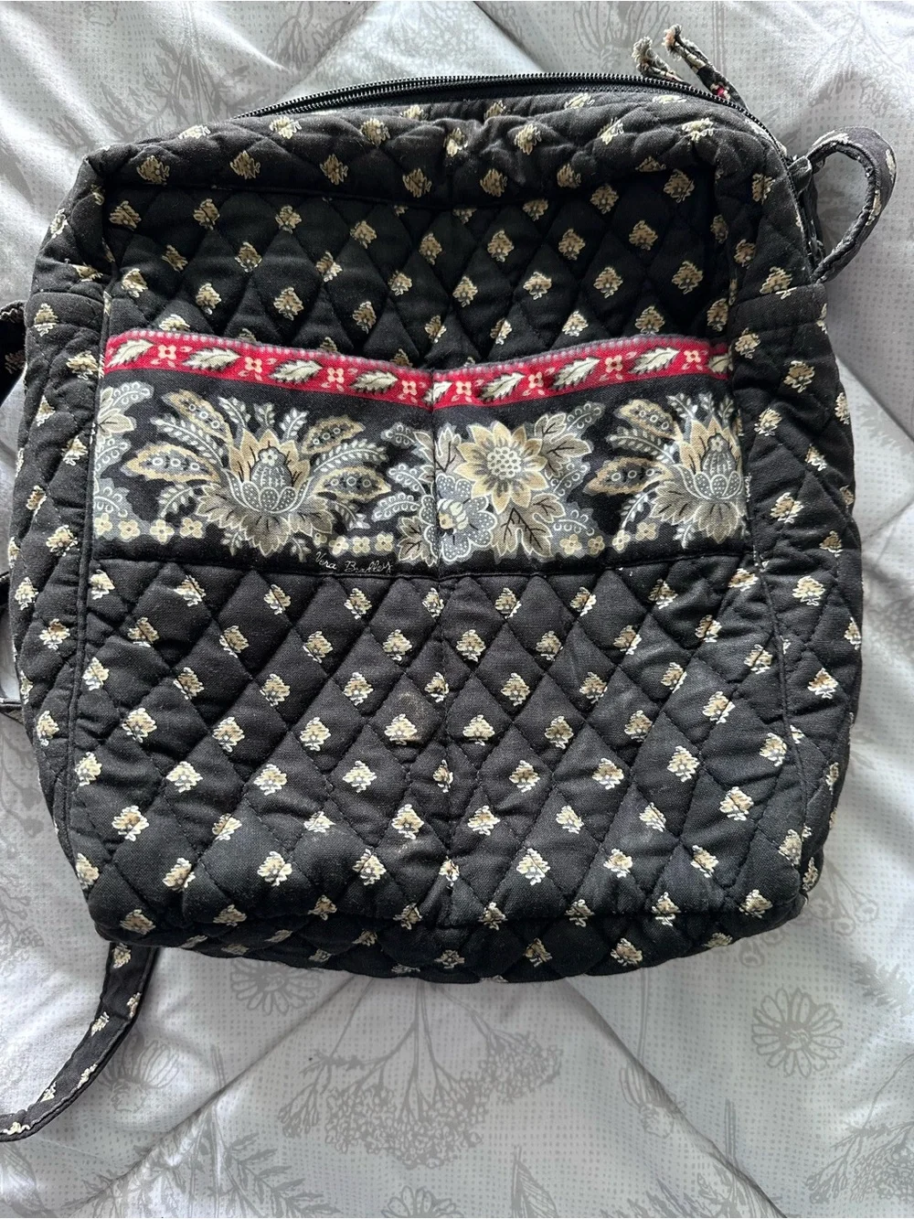 Vera Bradley Black Quilted Crossbody with Floral Accent and Red Trim - Picture 4 of 5